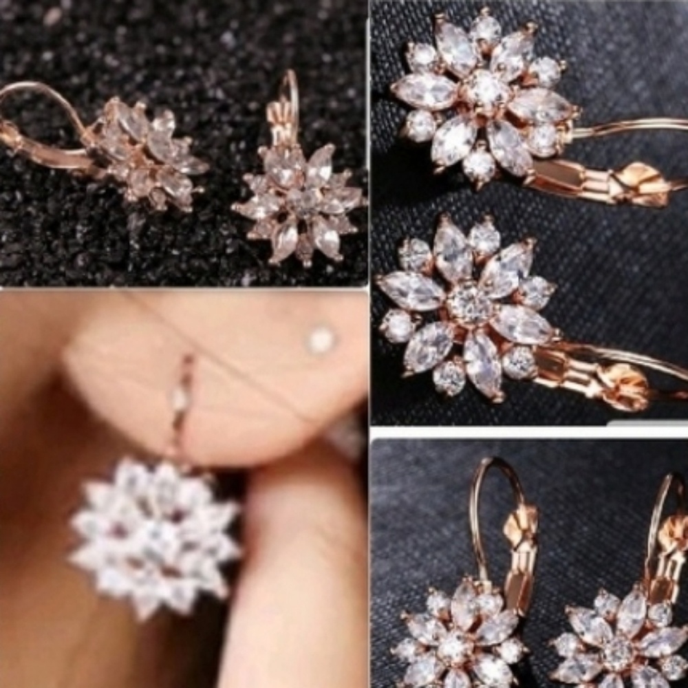 Gold Stud Crystal Flower Rhinestone Hoop